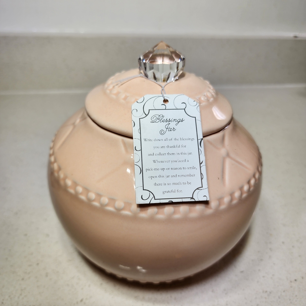 Ceramic Jar New With Tag. Grateful Thankful Blessed. Decorative with Lid - Picture 2 of 7